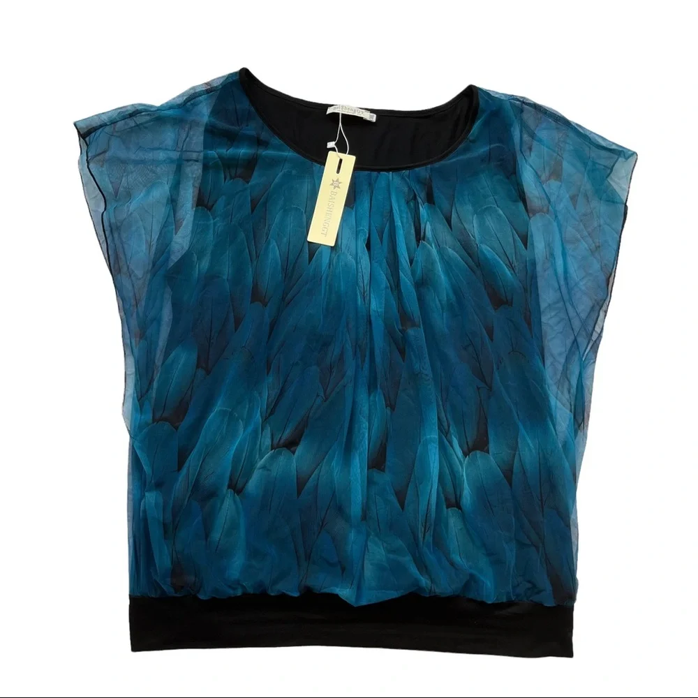NWT Women's Peacock Blue Flouncing Flare Short Sleeved Blouse Top 3X - Picture 5 of 9